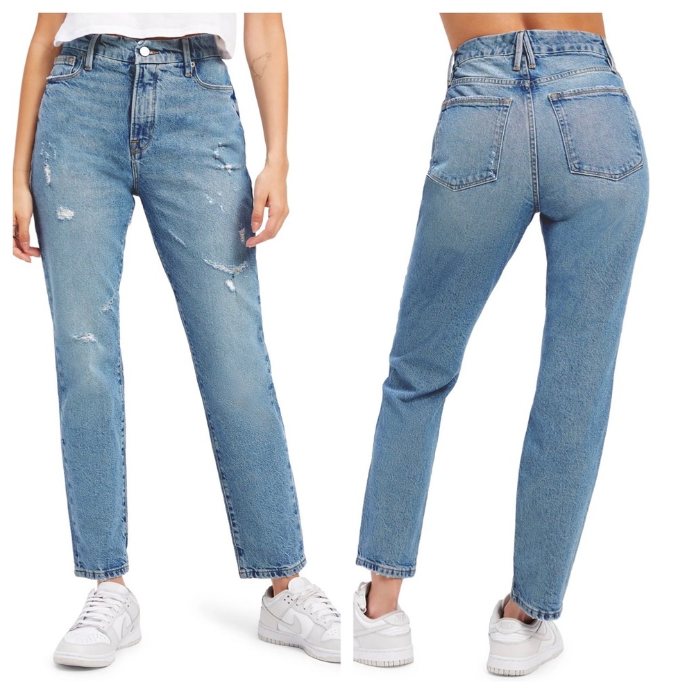 Good American Good Classic Distressed Straight Leg Jeans